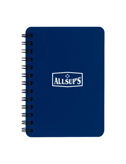 Sturdy Navy Blue Hardcover Notebook, 5.25 x 7 w/ALLSUP'S Logo