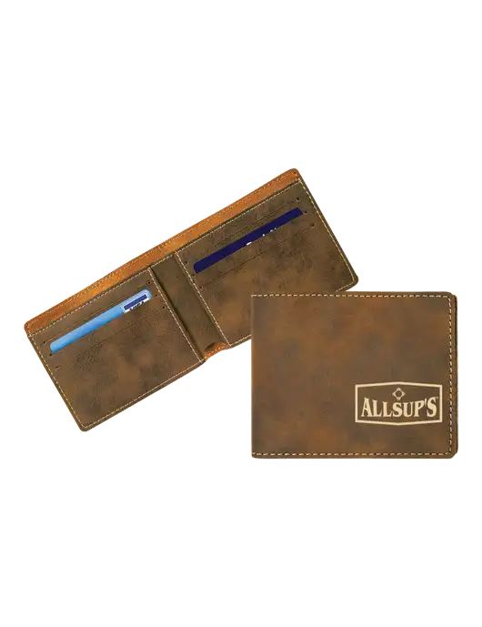 Rustic Leatherette Bifold Wallet w/ALLSUP'S Logo