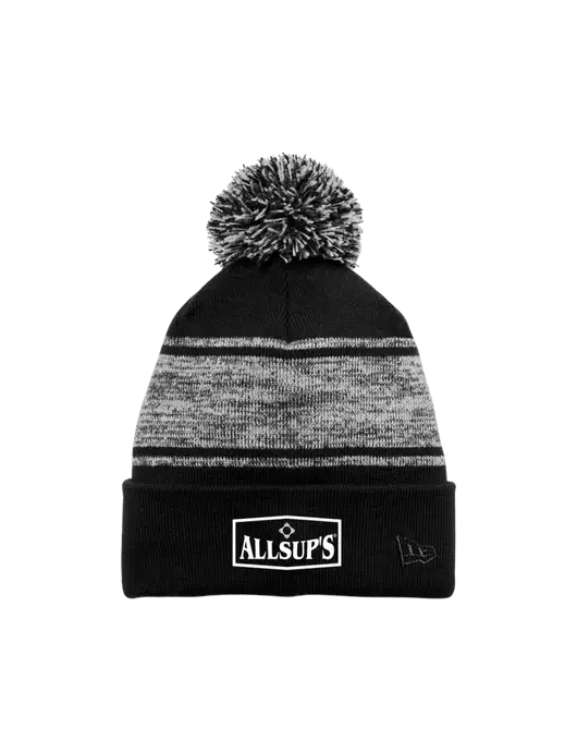 New Era Black/Charcoal Knit Chilled Pom Beanie w/ALLSUP'S Logo