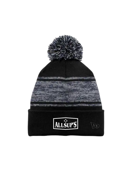 New Era Black/Navy Knit Chilled Pom Beanie w/ALLSUP'S Logo