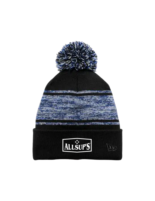 New Era Black/Royal Knit Chilled Pom Beanie w/ALLSUP'S Logo