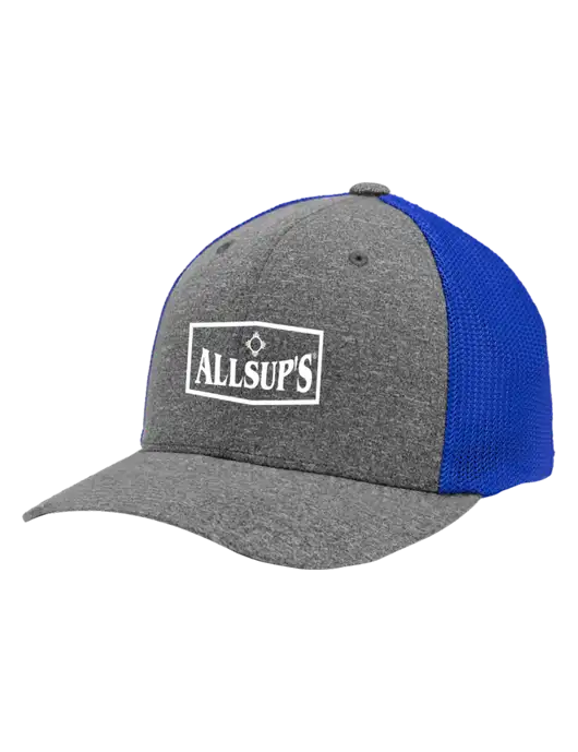 Flexfit Royal/Medium Grey Heather Melange Mesh Back Trucker Cap w/ALLSUP'S Logo