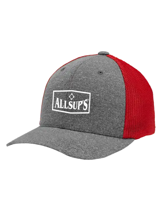 Flexfit Red/Medium Grey Heather Melange Mesh Back Trucker Cap w/ALLSUP'S Logo