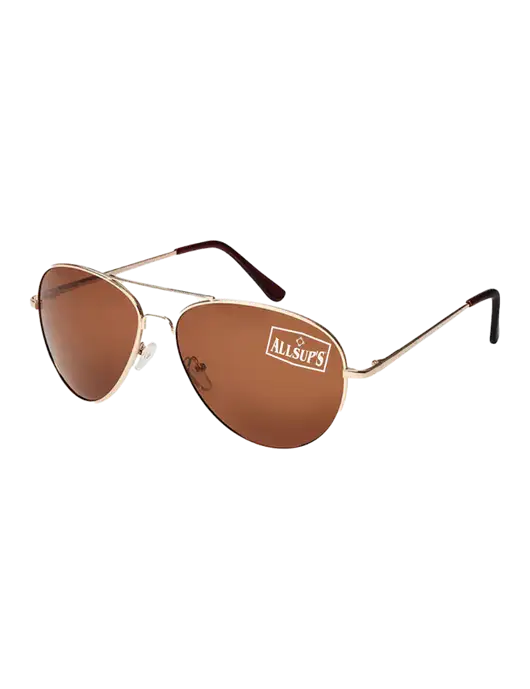 Aviator Coffee Brown with Gold Sunglasses  w/ALLSUP'S Logo