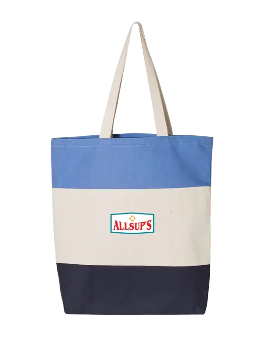 Light Blue/Natural/Navy Tri-Color Tote  w/ALLSUP'S Logo