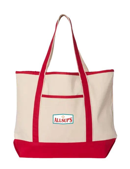 Natural/Red Large Canvas Deluxe Tote w/ALLSUP'S Logo
