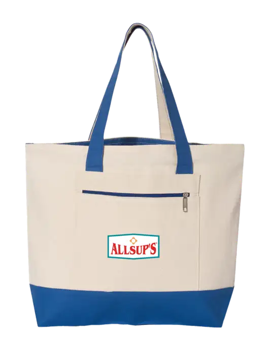 Natural/Royal Zippered Tote  w/ALLSUP'S Logo