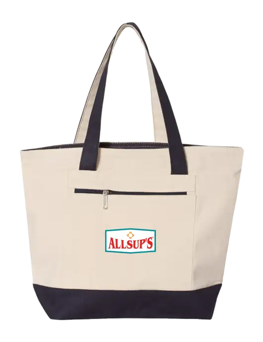 Natural/Navy Zippered Tote  w/ALLSUP'S Logo