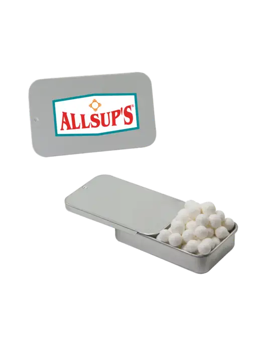 Signature Peppermints In Silver Slider Tin w/ALLSUP'S Logo