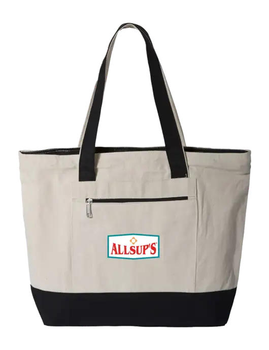 Natural/Black Zippered Tote  w/ALLSUP'S Logo