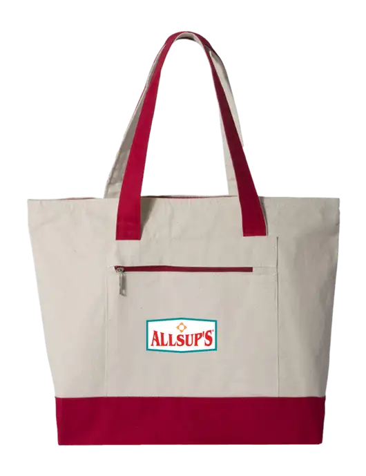 Natural/Red Zippered Tote  w/ALLSUP'S Logo