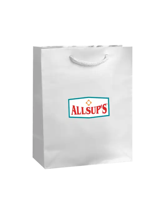 White Gift Bag Gloss 8x10 w/ALLSUP'S Logo