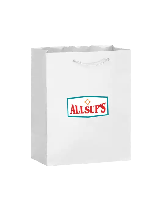 White Gift Bag Matte 8x10 w/ALLSUP'S Logo