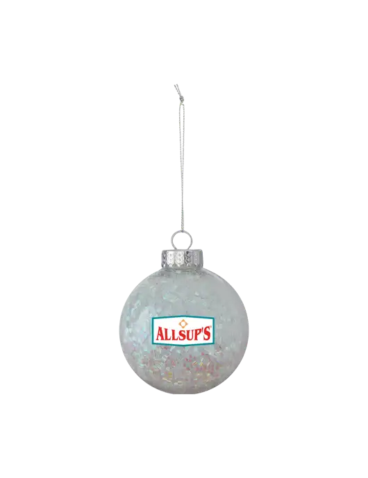 Light Silver Shimmer Sphere Ornament w/ALLSUP'S Logo