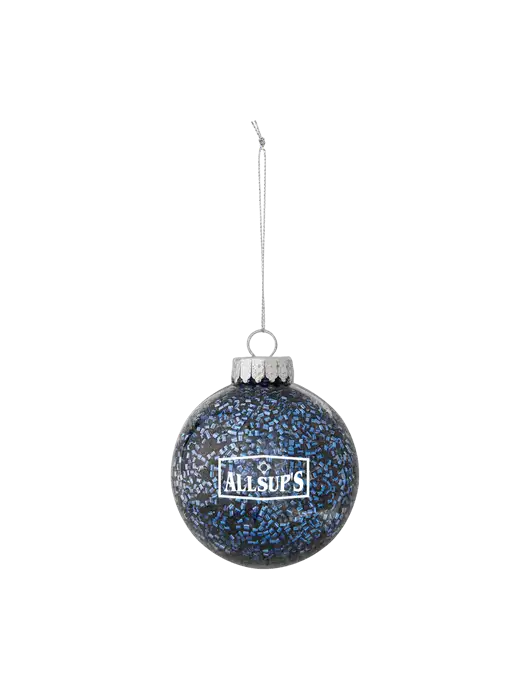 Dark Blue Shimmer Sphere Ornament w/ALLSUP'S Logo