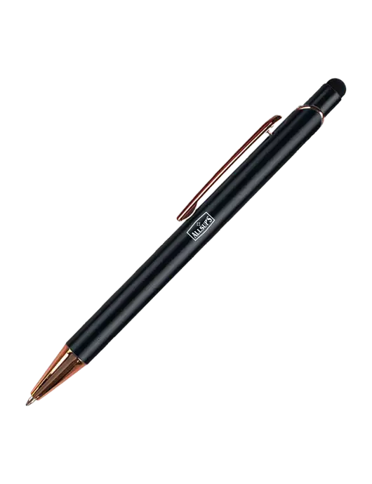 Waterlily Black Stylus Blue Ink Pen w/ALLSUP'S Logo