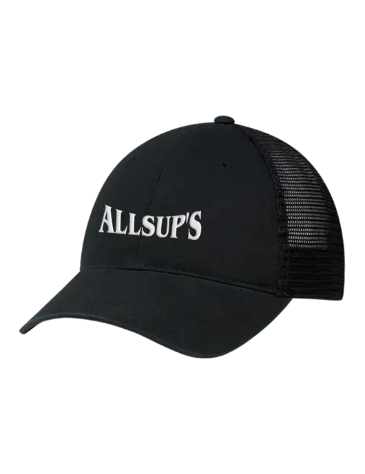 Richardson 111 Garment Washed Trucker Cap Black w/Black Mesh w/ALLSUP'S 3D White Brick Logo