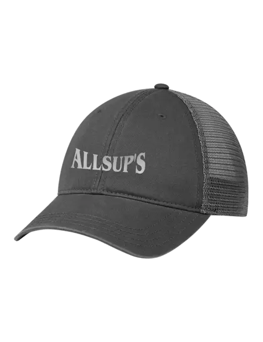 Richardson 111 Garment Washed Trucker Cap Charcoal w/Charcoal Mesh w/ALLSUP'S Reflective Silver Brick Logo