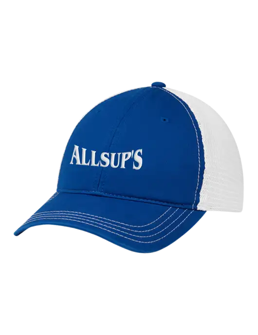 Richardson 111 Garment Washed Trucker Cap Royal w/White Mesh w/ALLSUP'S 3D White Brick Logo