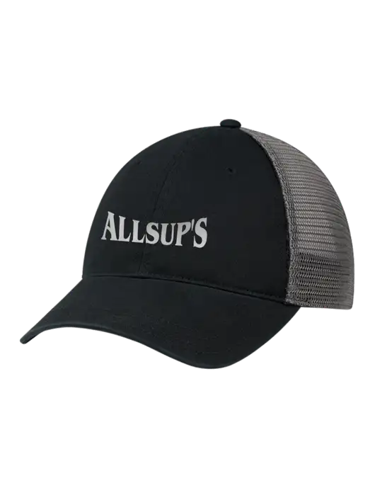 Richardson 111 Garment Washed Trucker Cap Black w/Charcoal Mesh w/ALLSUP'S Reflective Silver Brick Logo