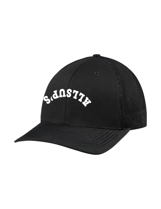 Richardson Adjustable Snapback Original 112 Trucker Cap Black w/Black Mesh w/ALLSUP'S Upside Down Arched Logo