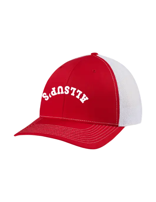 Richardson Adjustable Snapback Original 112 Trucker Cap Red w/White Mesh w/ALLSUP'S Upside Down Arched Logo