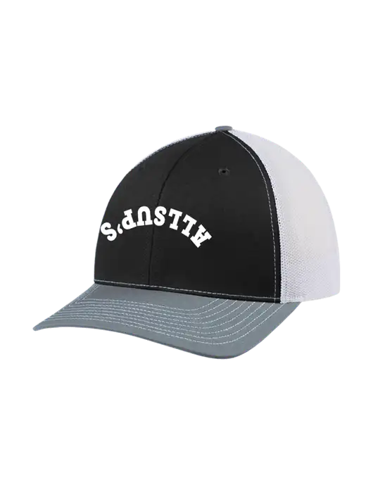 Richardson Adjustable Snapback Original 112 Trucker Cap Black/Light Heather Grey/White Mesh w/ALLSUP'S Upside Down Arched Logo