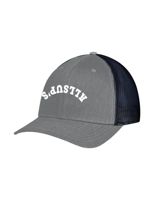 Richardson Adjustable Snapback Original 112 Trucker Cap Heather Grey w/Navy Mesh w/ALLSUP'S Upside Down Arched Logo