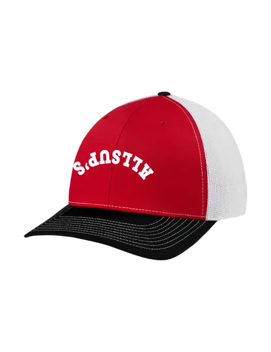Richardson Adjustable Snapback Original 112 Trucker Cap Black/Red/White Mesh w/ALLSUP'S Upside Down Arched Logo