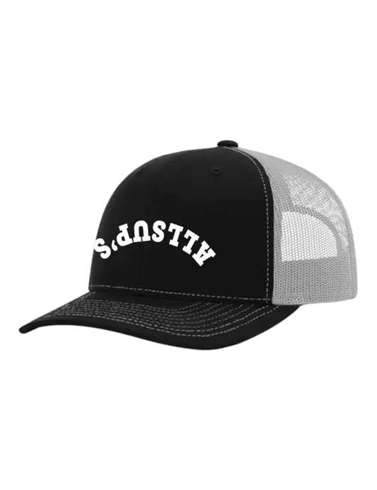 Richardson Adjustable Snapback Original 112 Trucker Cap Black w/White Mesh w/ALLSUP'S Upside Down Arched Logo