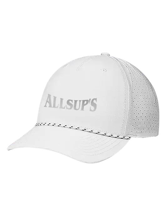 Richardson Laser Perf Performance White/White-Black Rope Cap w/ALLSUP'S Reflective Silver Brick Logo