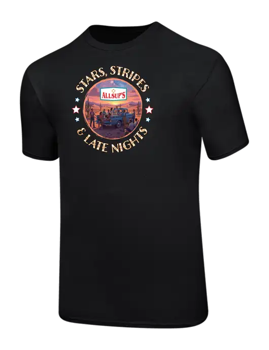 Ring Spun Jet Black 4.5 oz T-Shirt w/Allsups 4th of July Logo