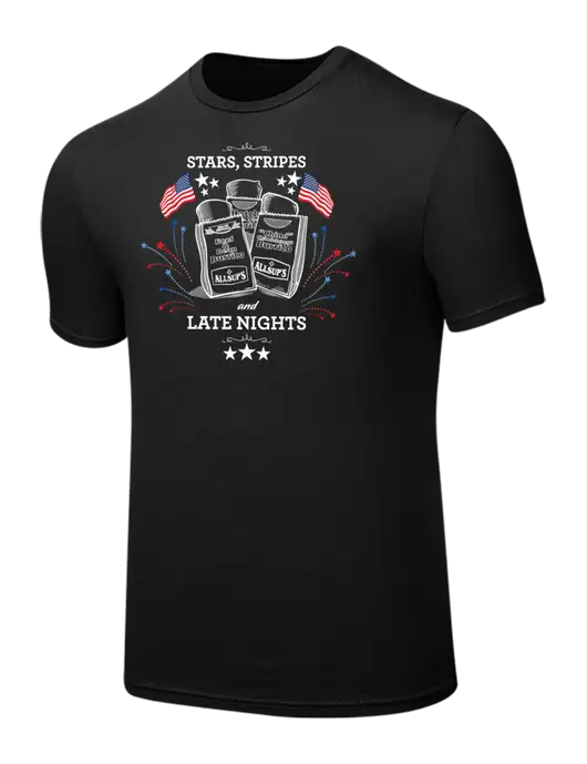 Seriously Soft Black T-Shirt w/Stars, Stripes & Late Nights Logo