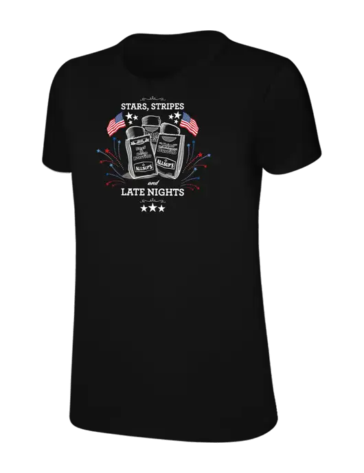 Womens Ring Spun Jet Black 4.5 oz T-Shirt w/Stars, Stripes & Late Nights Logo