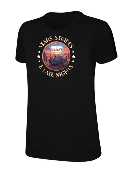 Womens Ring Spun Jet Black 4.5 oz T-Shirt w/Allsups 4th of July Logo