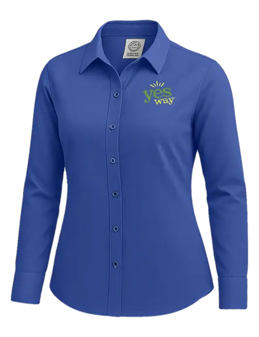 Brooks Brothers Womens Royal Blue Wrinkle-Free Stretch Nailhead Shirt w/Yesway Logo