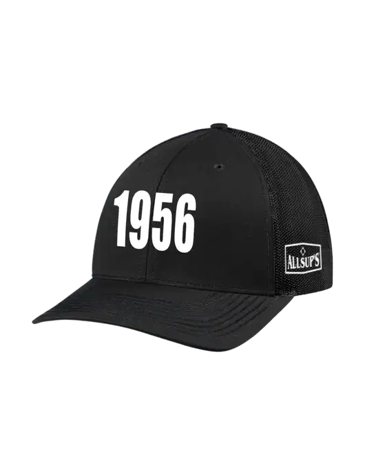 Richardson Adjustable Snapback Original 112 Trucker Cap Black w/Black Mesh w/1956 Puff Logo, ALLSUP'S Logo