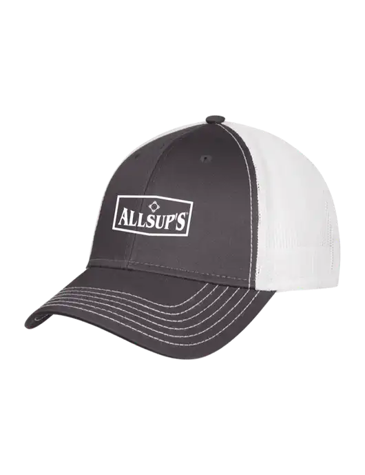 Dark Grey/White Mesh Trucker Cap Snap Back w/ALLSUP'S Logo