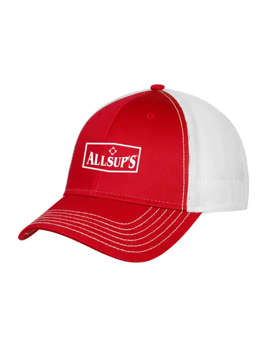 Red/White Mesh Trucker Cap Snap Back w/ALLSUP'S Logo