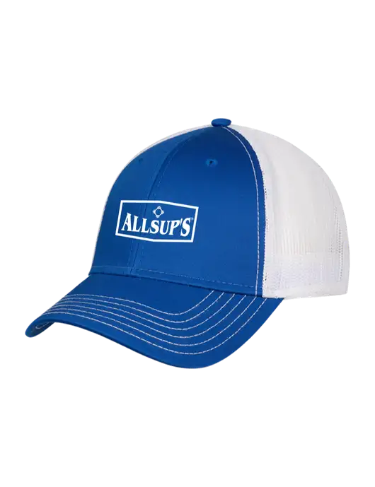 Royal & White Mesh Trucker Cap Snap Back w/ALLSUP'S Logo