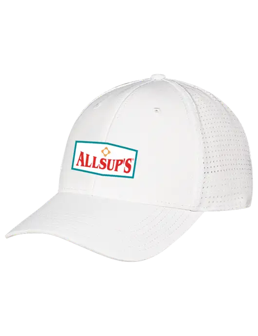 White Performance Stretchable Cap Hook & Loop w/ALLSUP'S Logo