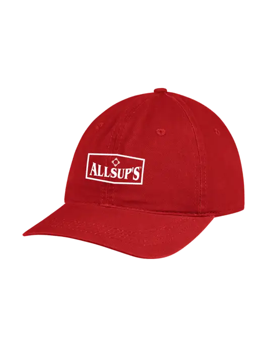 Garment Washed Unstructured Twill Red Cap w/ALLSUP'S Logo