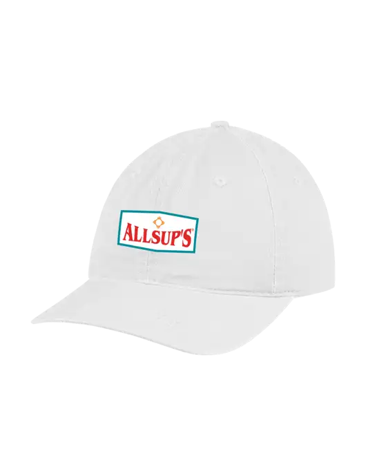 Garment Washed Unstructured Twill White Cap w/ALLSUP'S Logo